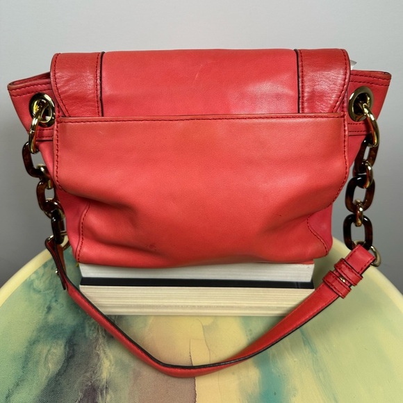 MILLY Leather Chainstrap Shoulder Bag Purse Salmon Red Pink Gold Hardware - Picture 4 of 11